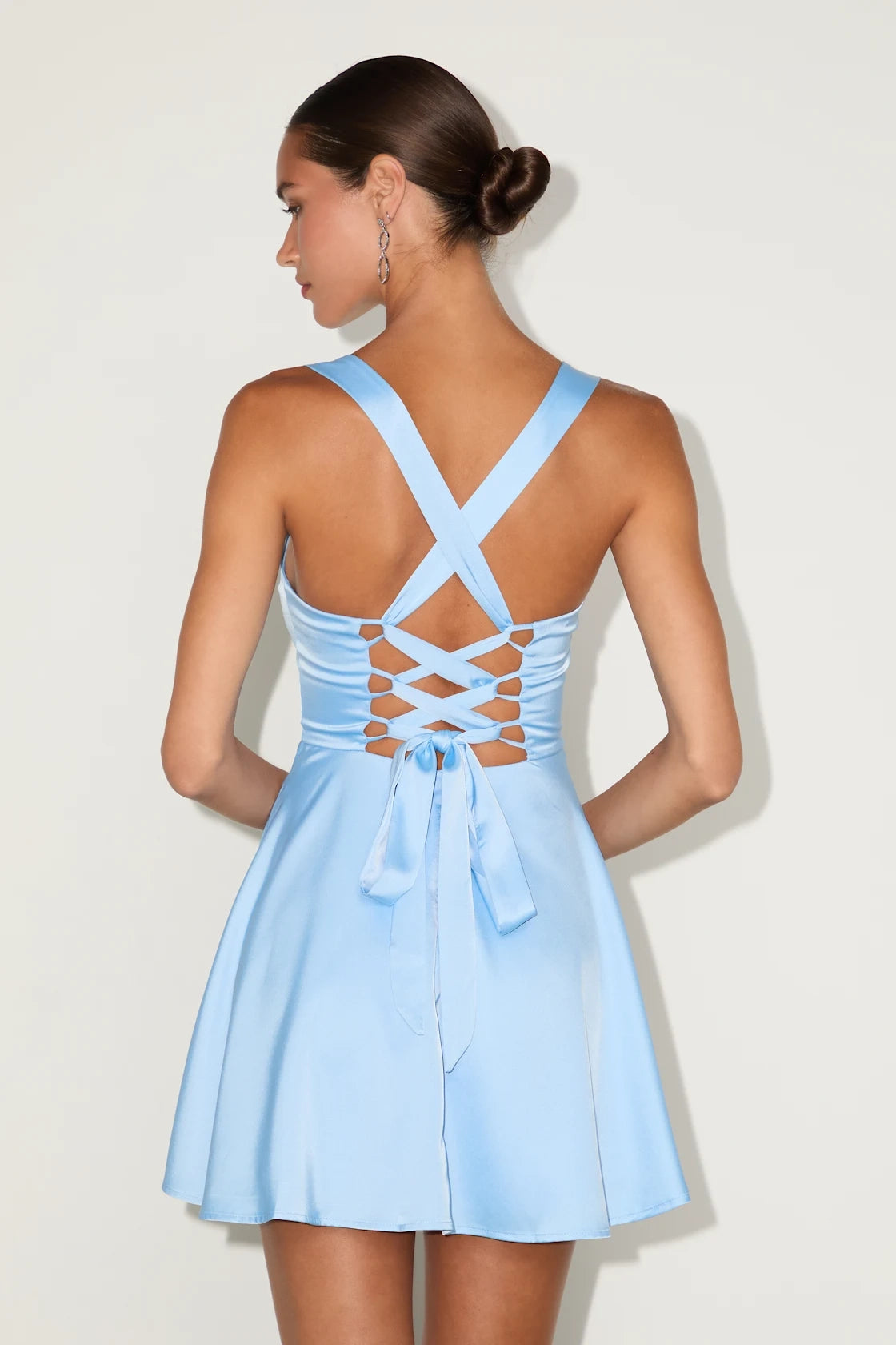 Sweet satin lace up pocket mini woven square neckline tight corset Homecoming Dresses